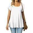 thumbnail image 2 of Womens Summer Petal Sleeve Tops Square Neck Solid Color Casual Office Work Blouses Loose Dressy Basic Tunics T Shirts, 2 of 6