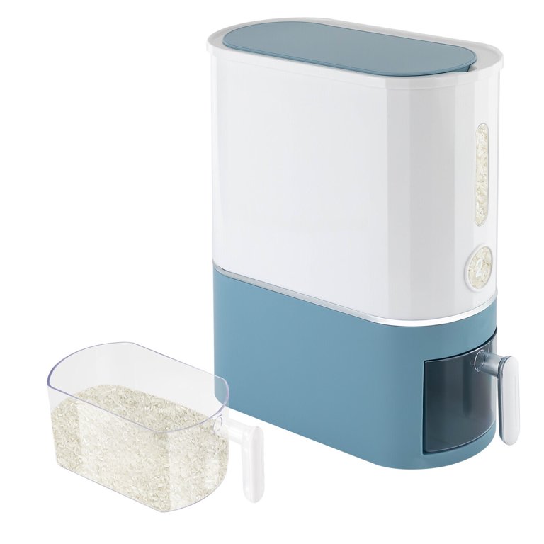 10kg Cereal Dispenser Rice Grain Kitchen Dry Food Storage Container w/Cup &Scale Prep & Savour Color: White