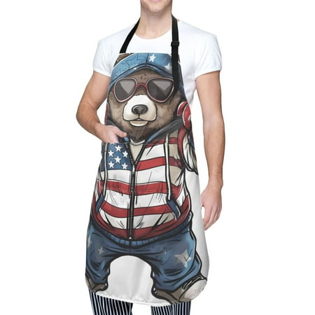 

Cauagu Patriotic Boxing Bear Art Aprons with Pockets Waterproof Apron for Women Kitchen Cooking Apron Adjustable Bib Aprons Chef Apron for Cooking Drawing Crafting