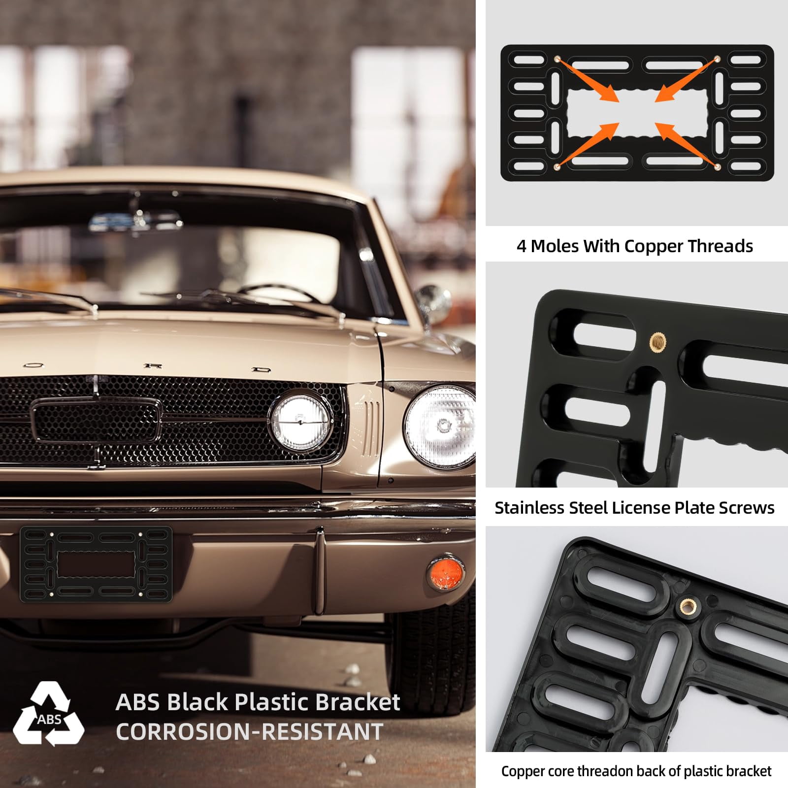 Front License Plate Bracket,No Drill Front License Plate Holder,Front License Plate mounting kit,Universal Bumper Car Frame Mount Adapter with Stainless Steel Screw Cap,Cable Ties