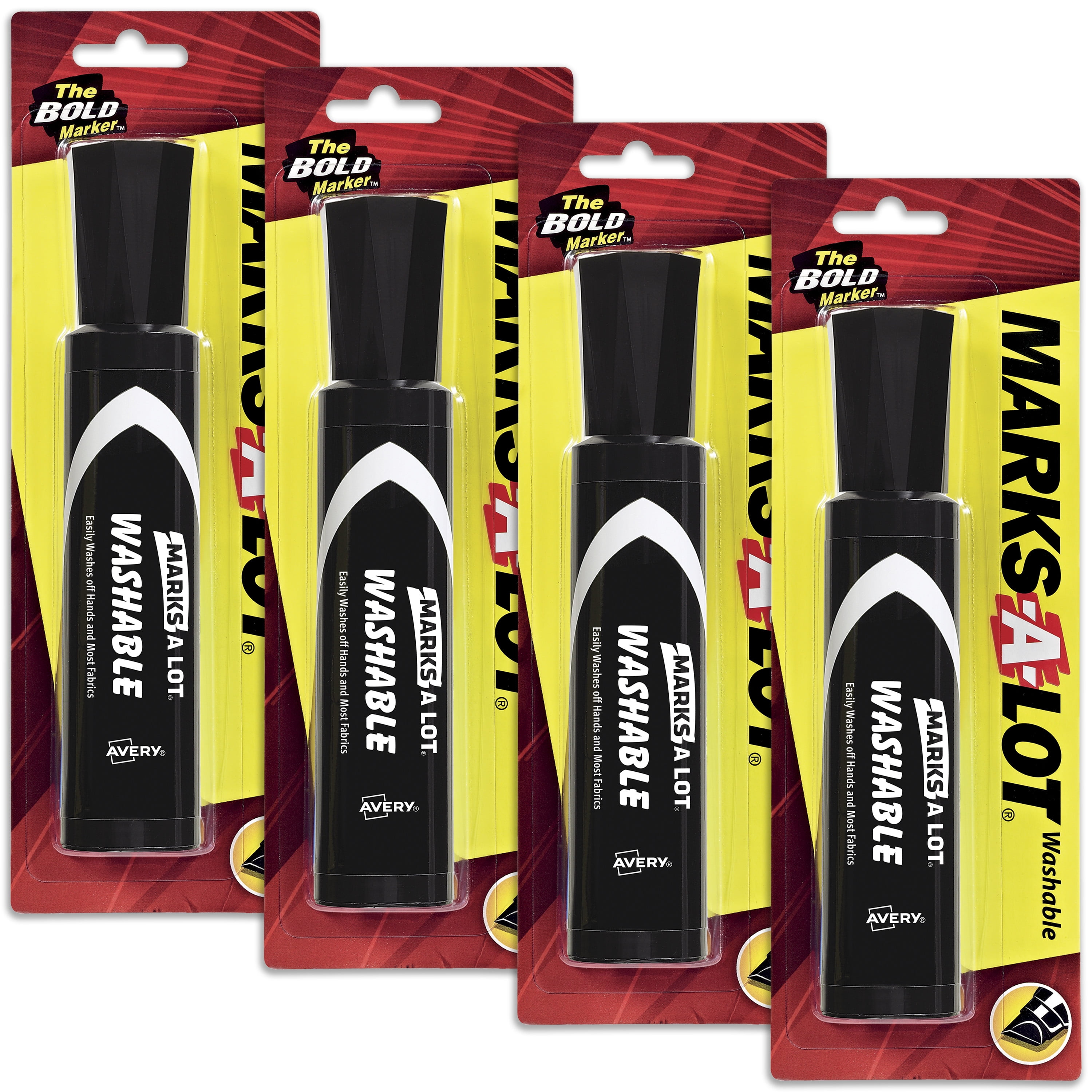 Marks A Lot Jumbo Black Washable Marker, Chisel Tip, 1 per Pack, 4 Packs, 4 Markers Total (24158)