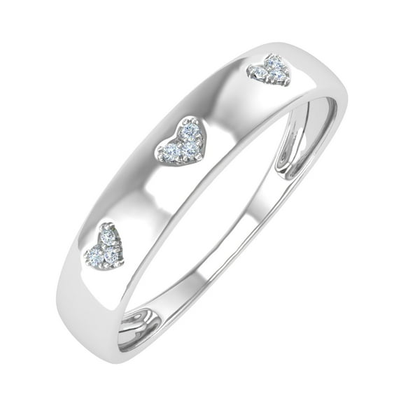 0.03 Carat Diamond Heart Wedding Bands in 10K White Gold (Ring Size 9.75)