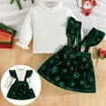 thumbnail image 2 of CAICJ98 Baby First Christmas Outfit Girl Knit Shirt Tops Suspender Dress Fall Winter Outfits Puff Long Sleeve Jumpsuit Toddler Girl Clothes Dark Green,Size 3-6 Months, 2 of 7