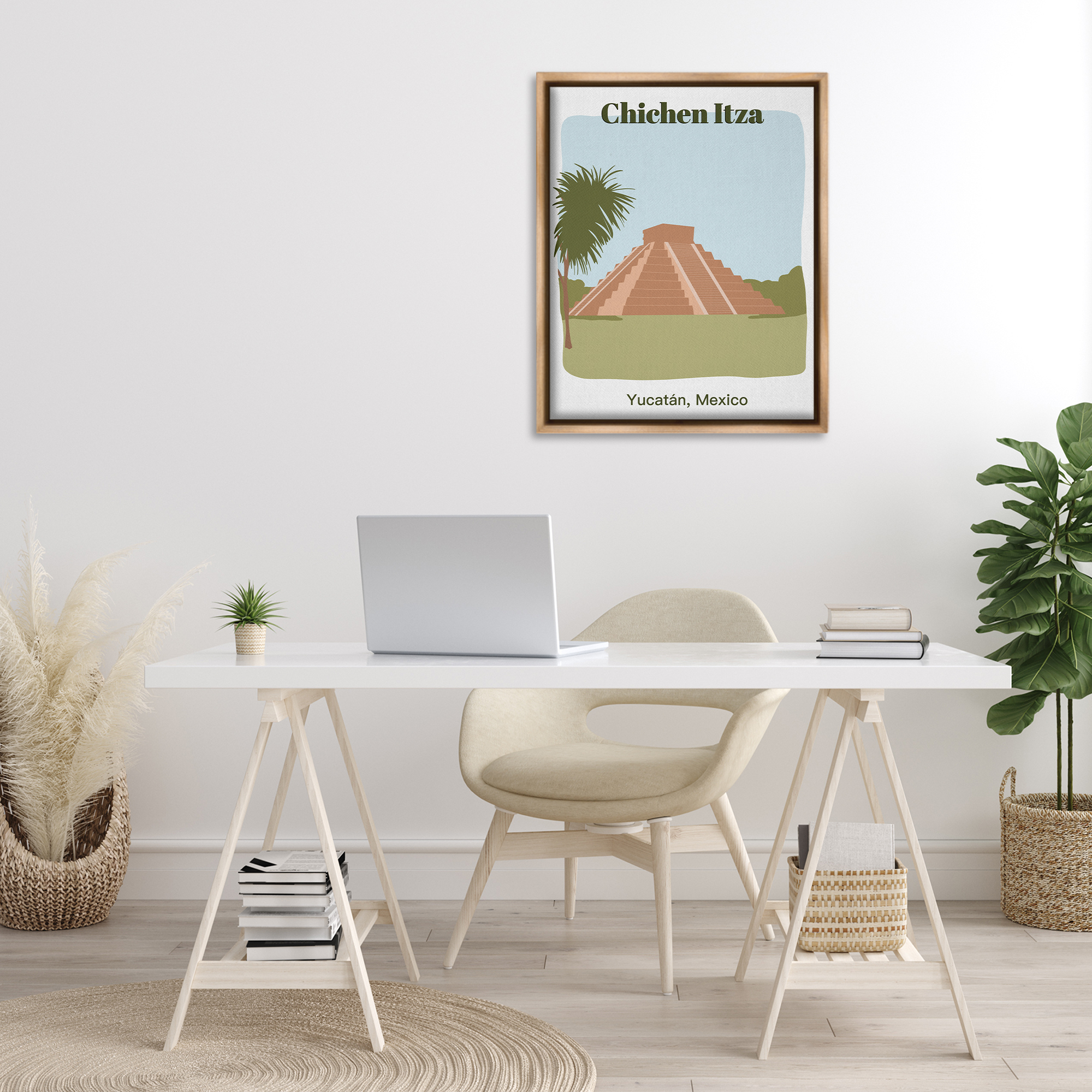 Stupell Industries Chichen Itza Architecture Town & City Painting Brown Floater Framed Art Print Wall Art, 25 x 31