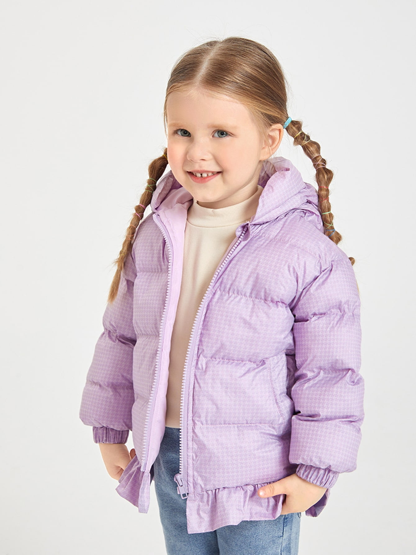 Toddler Girls Zip Up Ruffle Hem Hooded 