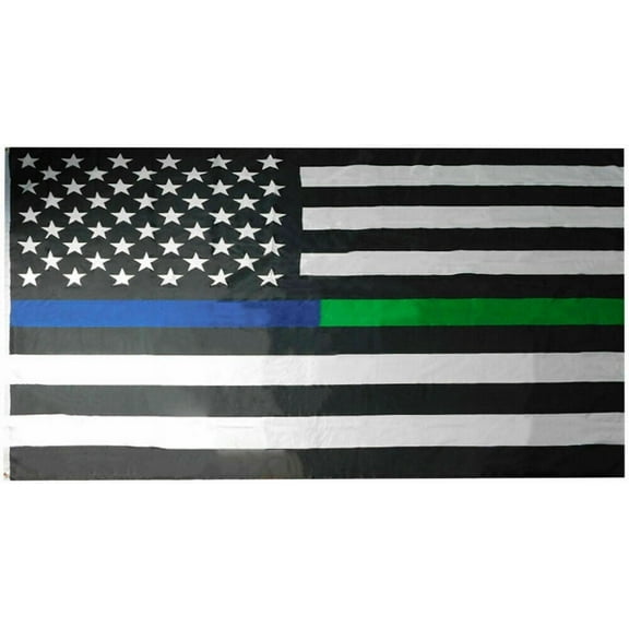 USA Thin Blue Green Line Police Military 3x5 3'x5' Woven Poly Nylon Flag