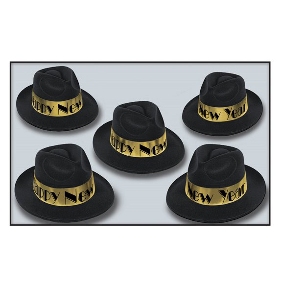 Beistle Club Pack of 25 Swing Gold Fedora "Happy New Years" Legacy Party Favor Hats