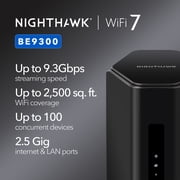 NETGEAR - Nighthawk WiFi 7 Router, 9.3 Gbps Wireless Speed (BE9300), Security Features, Covers up to 2,500 sq. ft., 100 Devices, 2.5 Gig Internet Port