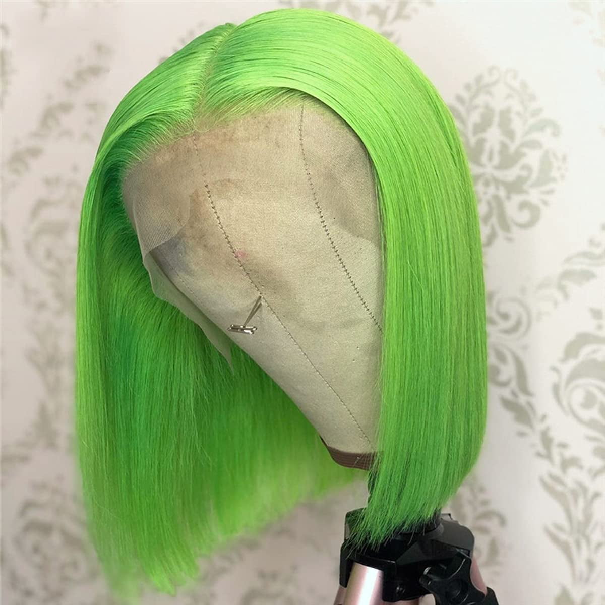 13×4 Lace Front Wigs Short Bob Wigs Green Colored Wig Virgin Human Hair Pre Plucked Natural Hairline Lace Frontal Wigs Brazilian Hair Wigs Bleached Knots
