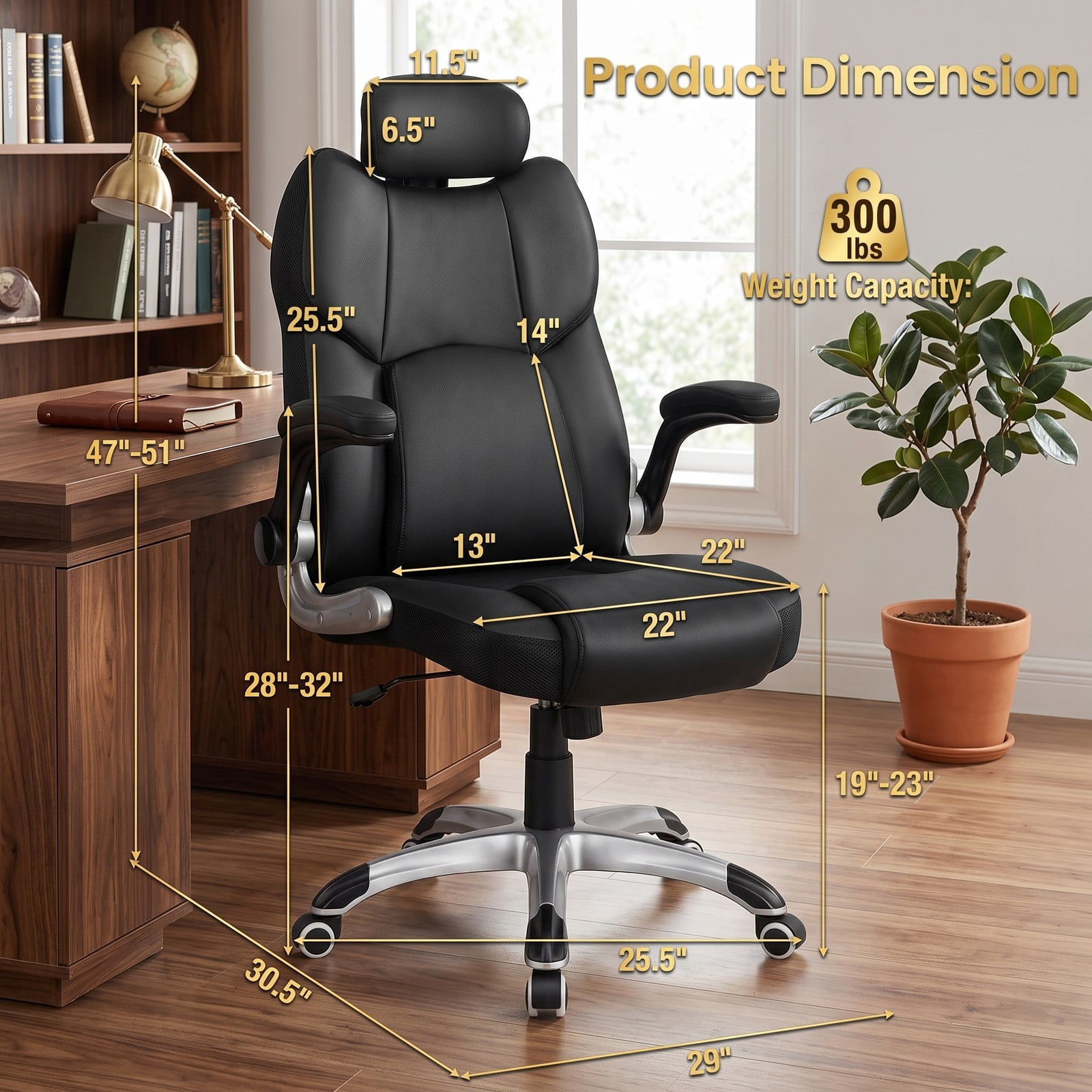 Furnibear Kneading Massage Office Chair, Ergonomic High Back Executive Desk Chair with Adjustable Headrest, Lumbar Support, Rocking, 360 Swivel Leather Computer, Black