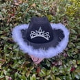 thumbnail image 3 of Sombreros de vaquero de 3 unidades, sombrero de para mujer, vestido elegante de despedida de soltera Negro++Rosa Hugo Sombrero de vaquero, 3 of 10