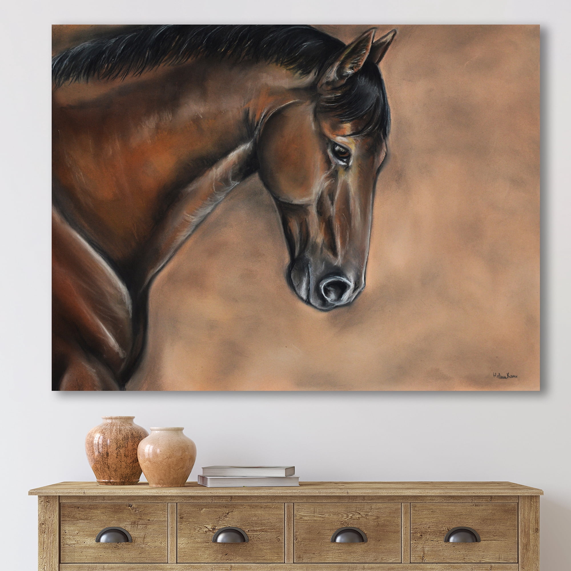 Designart ' Close Up Portrait Of A Brown Bay Horse ' Farmhouse Canvas Wall Art Print