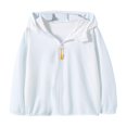 thumbnail image 3 of Sentmoon Sun Protection Clothing Girl UPF 50+ Long Sleeve Workout Tops for Girl Solid Color Hooded Neck Zipper Girls Jackets Casual 2025 Summer for Hiking White 6 Years, 3 of 5