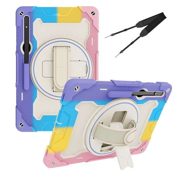 3in1 Rotating Stand Case for Samsung Galaxy Tab S8 Ultra 14.6 inch SM-X900 with Hand/Shoulder Strap, Shockproof Rugged, Pink