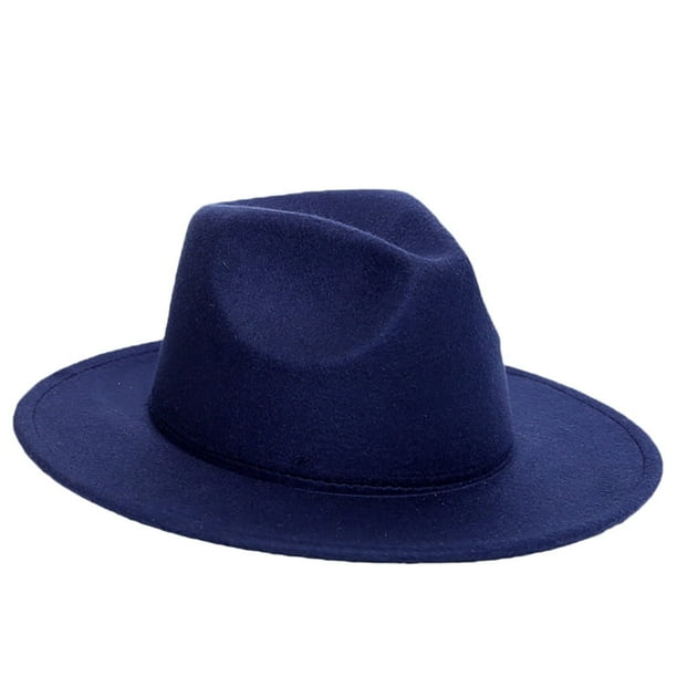 ¡Rebaja! Sombrero Fdelink de fieltro de lana plegable para mujer, sombrero panamá de ala ancha (azul oscuro)