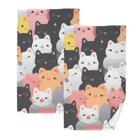 2 Pcs Hand Towel Set Colorful Happy Cats Cotton Absorbent Soft Face Towels Bath Towels for Bathroom Kitchen Shower Hotel Decor 16"x28"