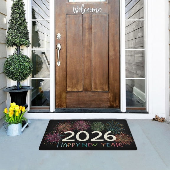 2026 Happy New Year Firework Doormats Welcome Mats Gate Pads Entryway Outdoor 32" x 20"