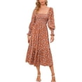 thumbnail image 1 of Innerwin Robe Longue à Manches Longues pour Femmes, Robe Maxi de Soirée, Col Carré Sexy Orange 2TG, 1 of 3