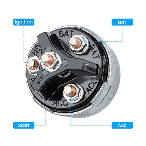 Fauful 12V Universal Engine Ignition Switch, 2 Keys, 4 Position, Rotary Vehicle Switch