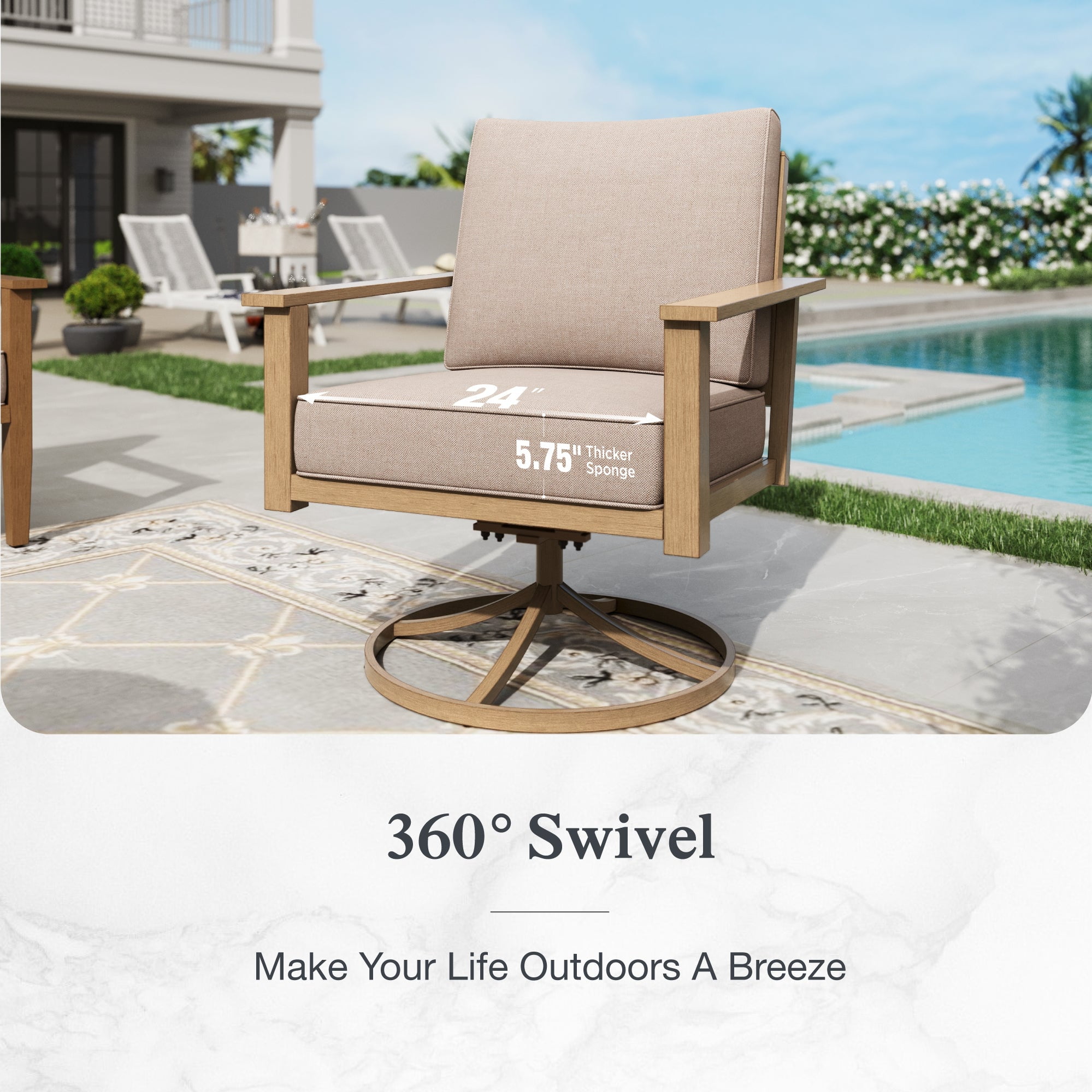 Sophia & William 5 Seat Patio Outdoor Furniture Set Wooden-like Conversation Set with Swivel Chairs & Coffee Table, Beige