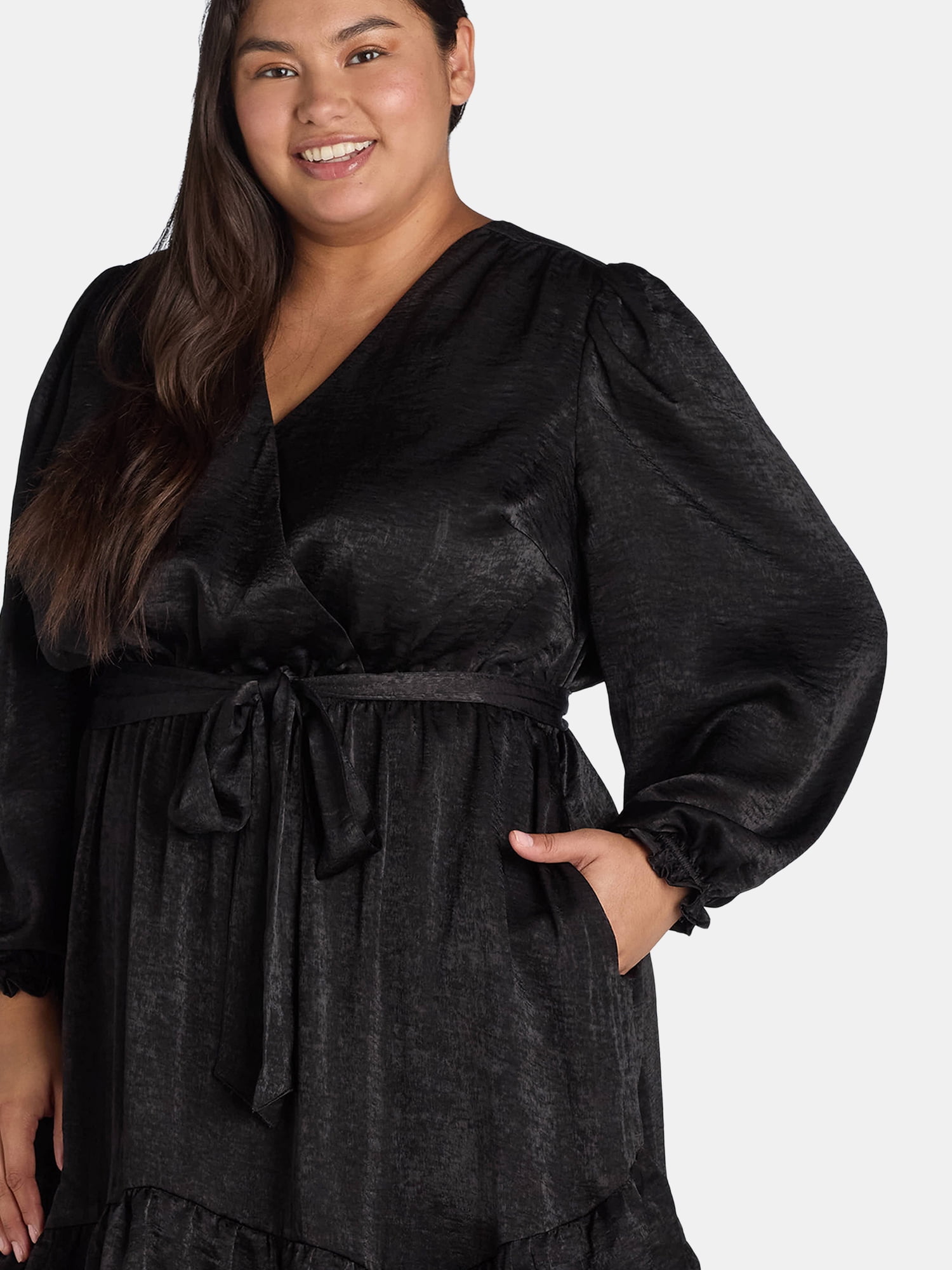 Terra & Sky Women's Plus Size Surplice Maxi Dress with Long Sleeves, 0X-5X