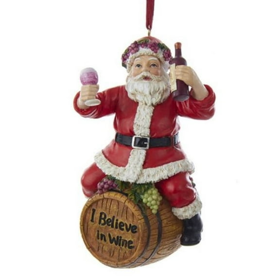 I Believe in Wine Santa Claus Sitting on Barrel Christmas Tree Ornament New