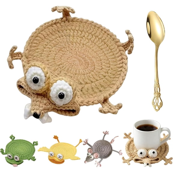 4-Piece Animal Crochet Coasters, Cute 3D Mug Rugs for Coffee and Tea,D | Soft 3D Mug Rugs Add Animal Charm while Helping Protect Desks and Tables at Home, Kitchens, Offices(A)