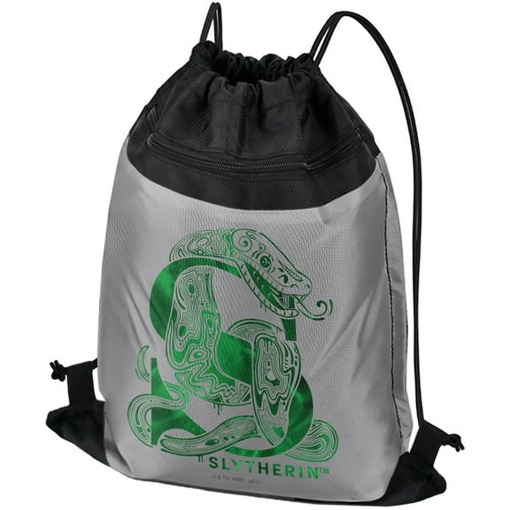 Harry Potter Slytherin S Drawstring Backpack Sports Bag Sackpack 17" x 13", Perfect for Gym, Yoga or Practice