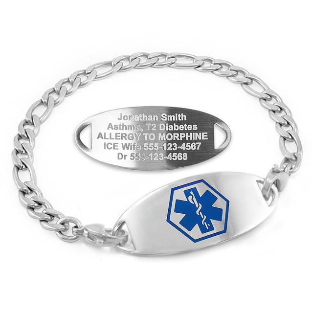 MedicEngraved Stainless Steel Custom Medical Alert Bracelet - 5mm Figaro Link