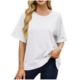 thumbnail image 2 of AherBiu T-Shirts Oversize pour Femmes Col Rond Ample T-Shirt d'Été Uni Athlétique Manches Courtes, 2 of 9
