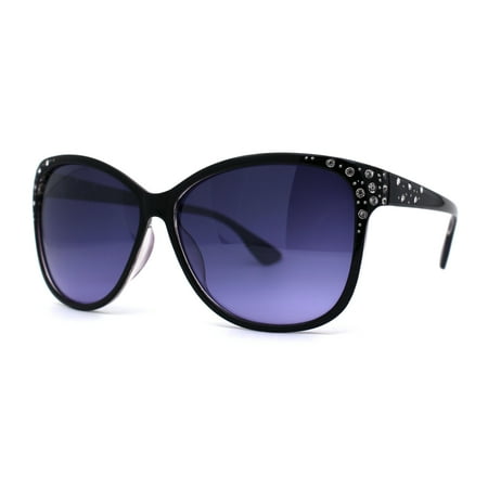 Womens Rhinestone Studded Sparkle Diva Jewel Butterfly Sunglasses Black Purple Classic 90s glitz rhinestone jeweled rectangular butterfly chic sunglasses. (a141)