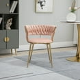 thumbnail image 2 of Velvet Dining Chairs, Mid-Century Living Room Chair with Golden Metal Legs, Woven Back Upholstered Dining Chairs, Accent Desk Chair Living Room Bedroom Office Waiting Room(Pink,Set of 2), 2 of 10