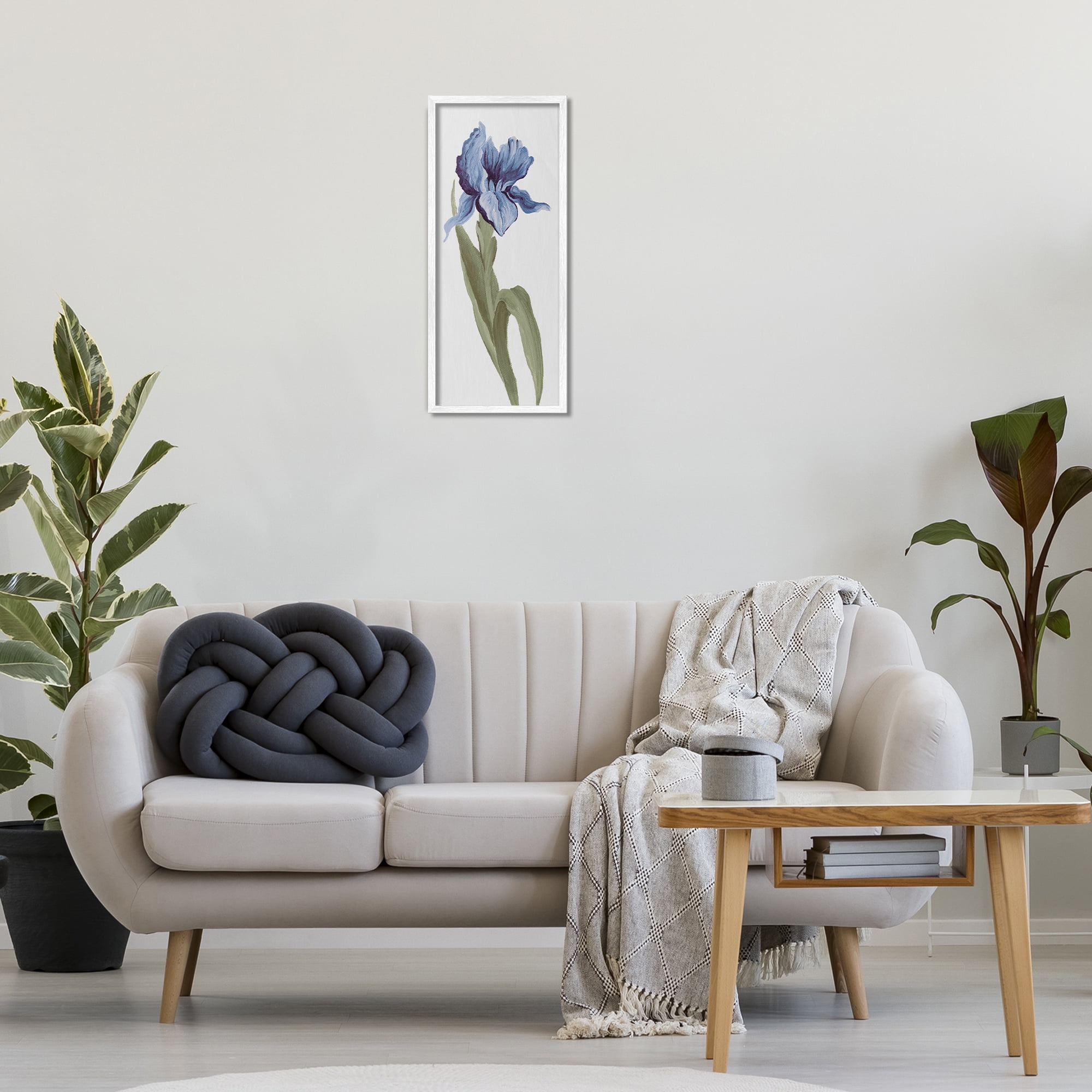 Stupell Industries Blooming Blue Iris Botanical & Floral Painting White Framed Art Print Wall Art, 10 x 24