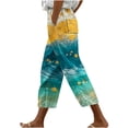 thumbnail image 3 of QATAINLAV Capri Pants for Women 2025 Summer Cotton Linen Hawaiian Print Wide Leg Cropped Pants with Pockets Multicolor 5XL Mother's Day Gifts, 3 of 6