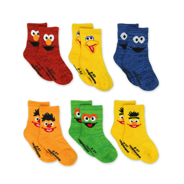 Sesame Street Elmo Boys Girls Multi Pack Crew Socks with Grippers ...