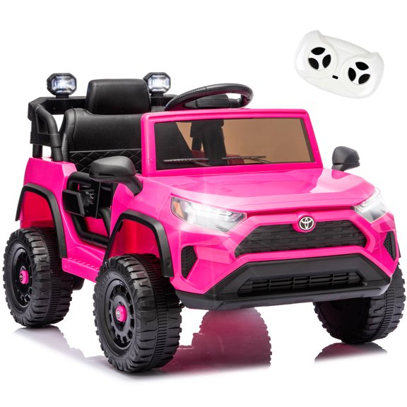 12V Licensed Toyota RAV4 Ride on Truck Car w/Parents Control,Four-wheel Suspension,LED Headlights&Roof Spotlights,Bluetooth,Music,USB,For Toddler 2-4, Pink