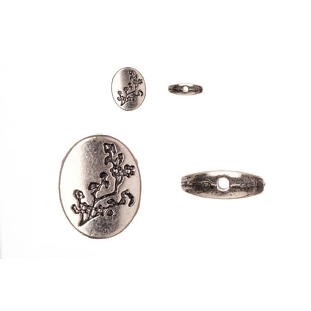 Pkg Blossoms - Pewter Beads, Burnished Silver Plated, Cherry Blossom Branch, 10x12,5 Oval Sold per pkg of 10pcs per pack