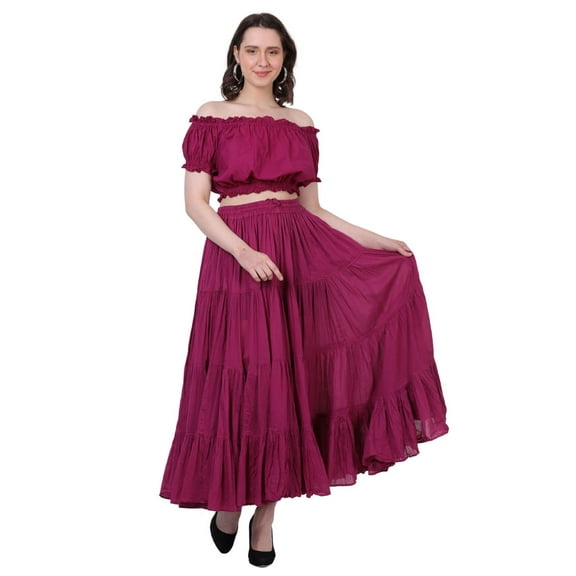 Wevez Women's Plus Size 40 Inches Long Tribal Fusion 25 Yard Skirt (Burgundy)