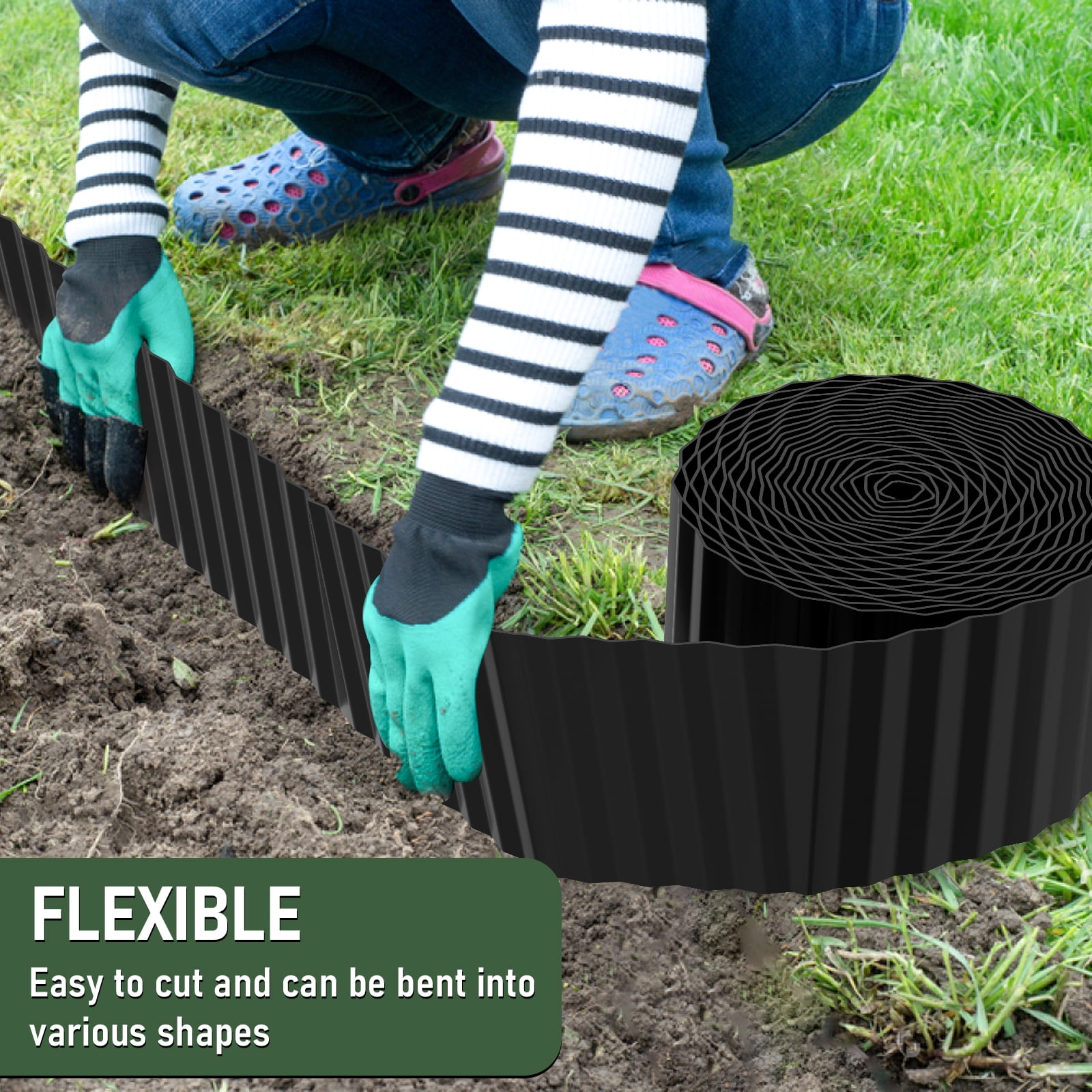 8 Inch 50 FT Garden Landscape Edging Border Galvanized Sturdy Metal Hemmed DIY Edging for Landscaping Lawn Flower Beds Patio Pathway Divider Design, Black