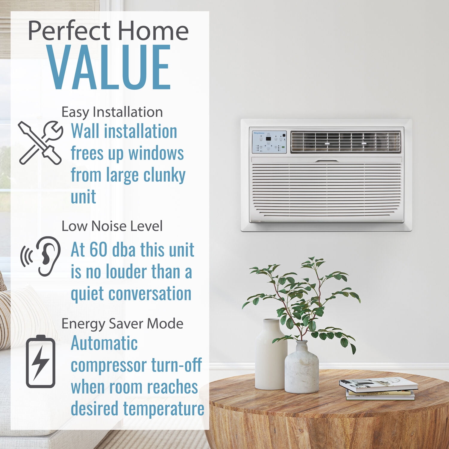 Keystone 12,000 BTU 230-Volt Through-the-Wall Air Conditioner with Remote, White, KSTAT12-2C