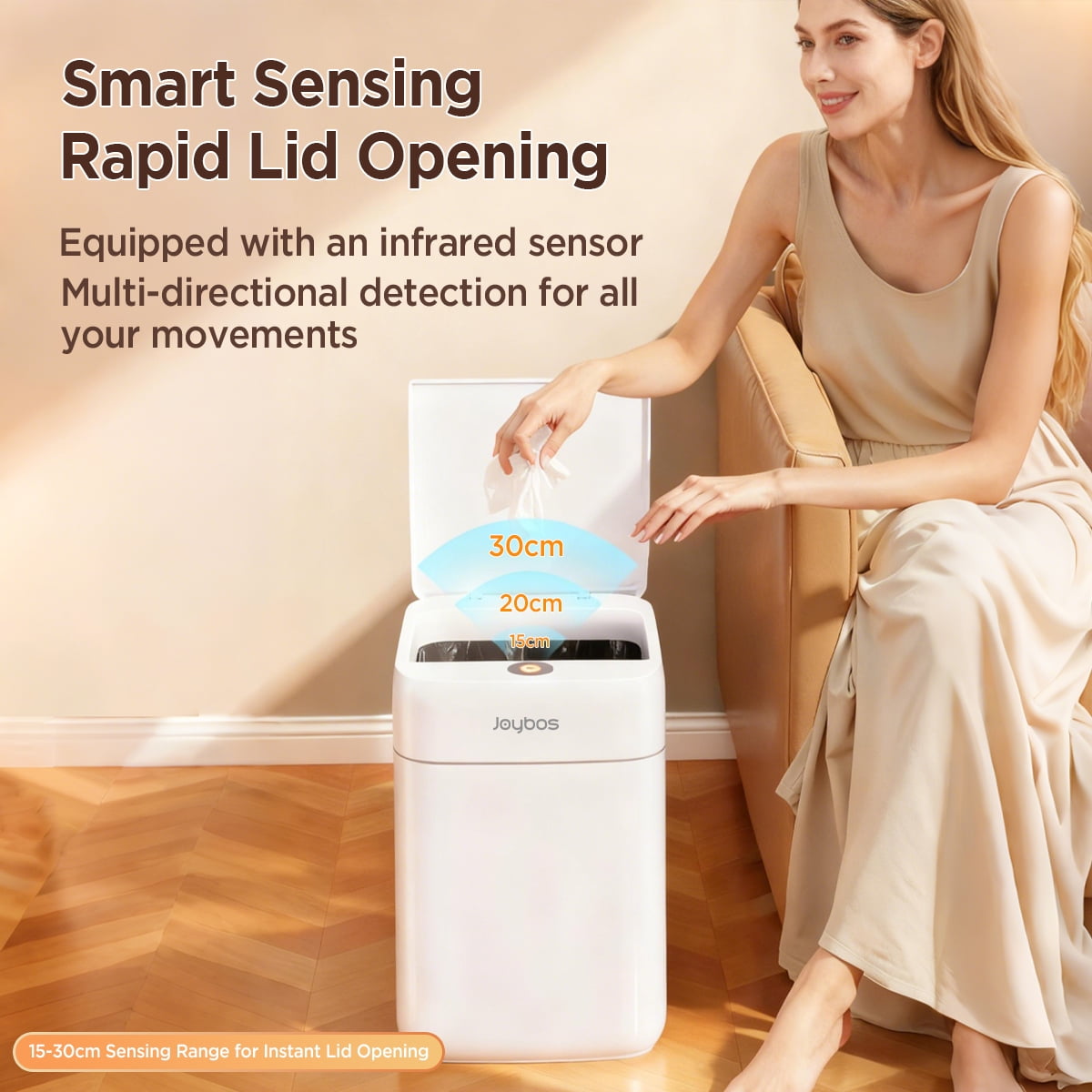 Joybos 8.5L Automatic Garbage Cans, Bathroom Trash Can with Lid, Small Waste Baskets, White