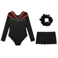thumbnail image 3 of TiaoBug Kids Girls Rhinestone Long Sleeve Gymnastics Leotard Dance Bodysuit with Shorts Hair Band Set Red 10, 3 of 5
