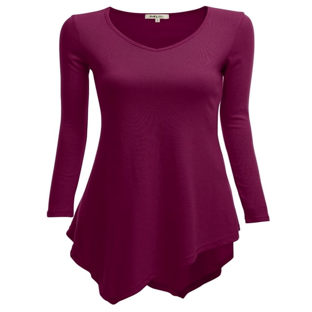 CHOK Tunique Longue à Manches Longues Col en V pour Femmes Robe T-Shirt