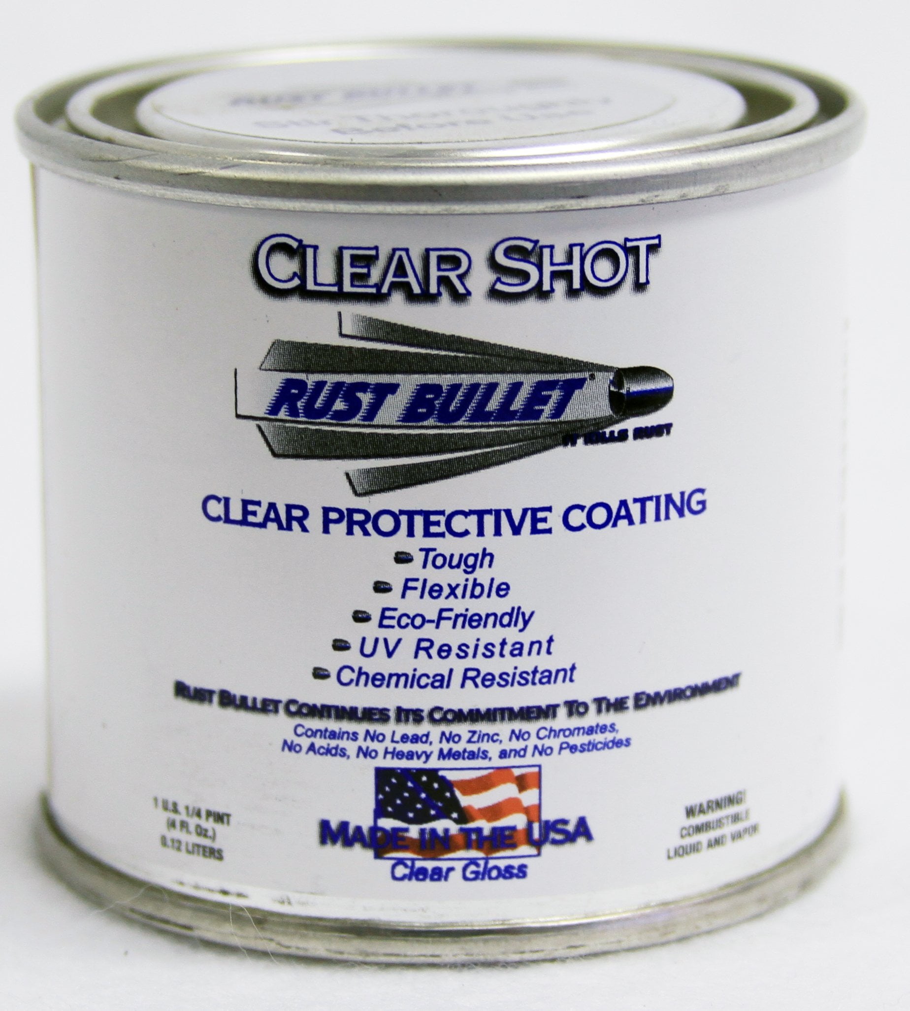 Rust Bullet Clear Shot 1/4 Pint Clear Coat for Automotive, Wood and Metal Finishes NEW