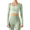 thumbnail image 3 of Women's Stretch Cutout Yoga Sports Jacket Long Sleeve Crop Top T Shirts with Thumb Holes, 3 of 8