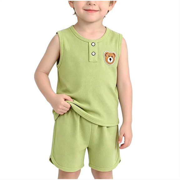 Atogsazn Toddler Baby Boys Summer Clothes Set Newborn Sleeveless Tank Tops & Shorts Outfit Loose Fit Outerwear Green 1-2 Years Fashion