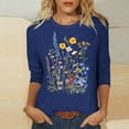 thumbnail image 2 of CYMMPU Women's Business Work Blouses Tunic Tops Basic Tees Shirts Summer Fall Floral Printed Flowy Blouse 3/4 Length Sleeve Crewneck Casual 2025 Clothes Blue XXL, 2 of 4
