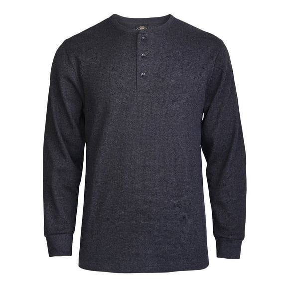 Knocker Men's Classic Waffle Knit Medium Weight Thermal 3-Buttons Henley Long Sleeve Tee Shirts Top