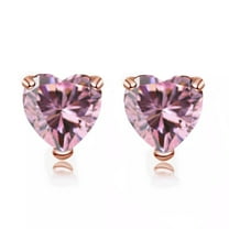 14k Rose Gold 1Ct Heart Created Pink Sapphire Stud Earrings Plated by Paris Jewelry