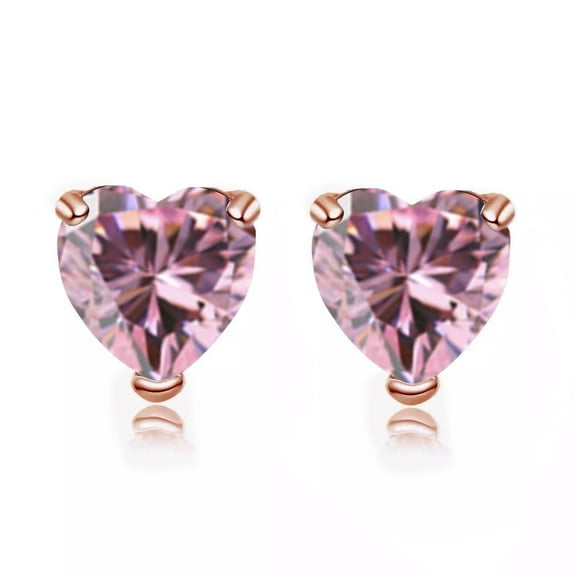 14k Rose Gold 1Ct Heart Created Pink Sapphire Stud Earrings Plated by Paris Jewelry